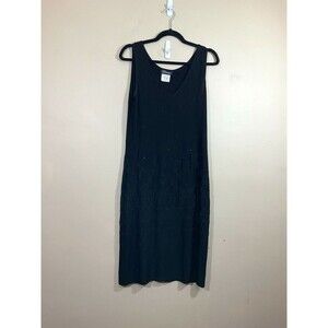 VTG Womens Beaded Midi Dress L Black 90s Y2K Whimisigoth Fairy Grunge Goth Party